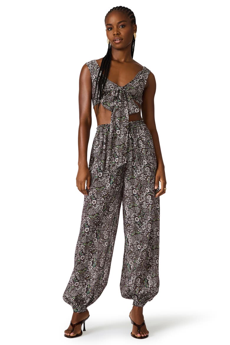 LIvy Tie Front Crop Tank, Alternate, color, BLACK/ FOREST GREEN