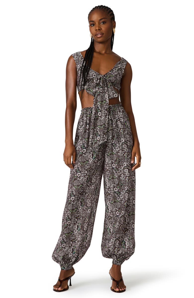 Steve Madden LIvy Tie Front Crop Tank, Alternate, color, Black/ Forest Green