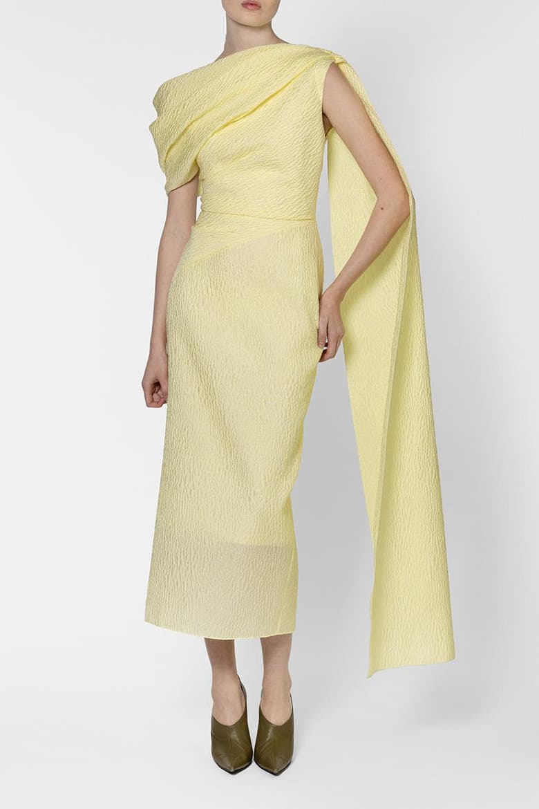 Maite Asymmetric Textured Midi Dress, Alternate, color, Limoncello