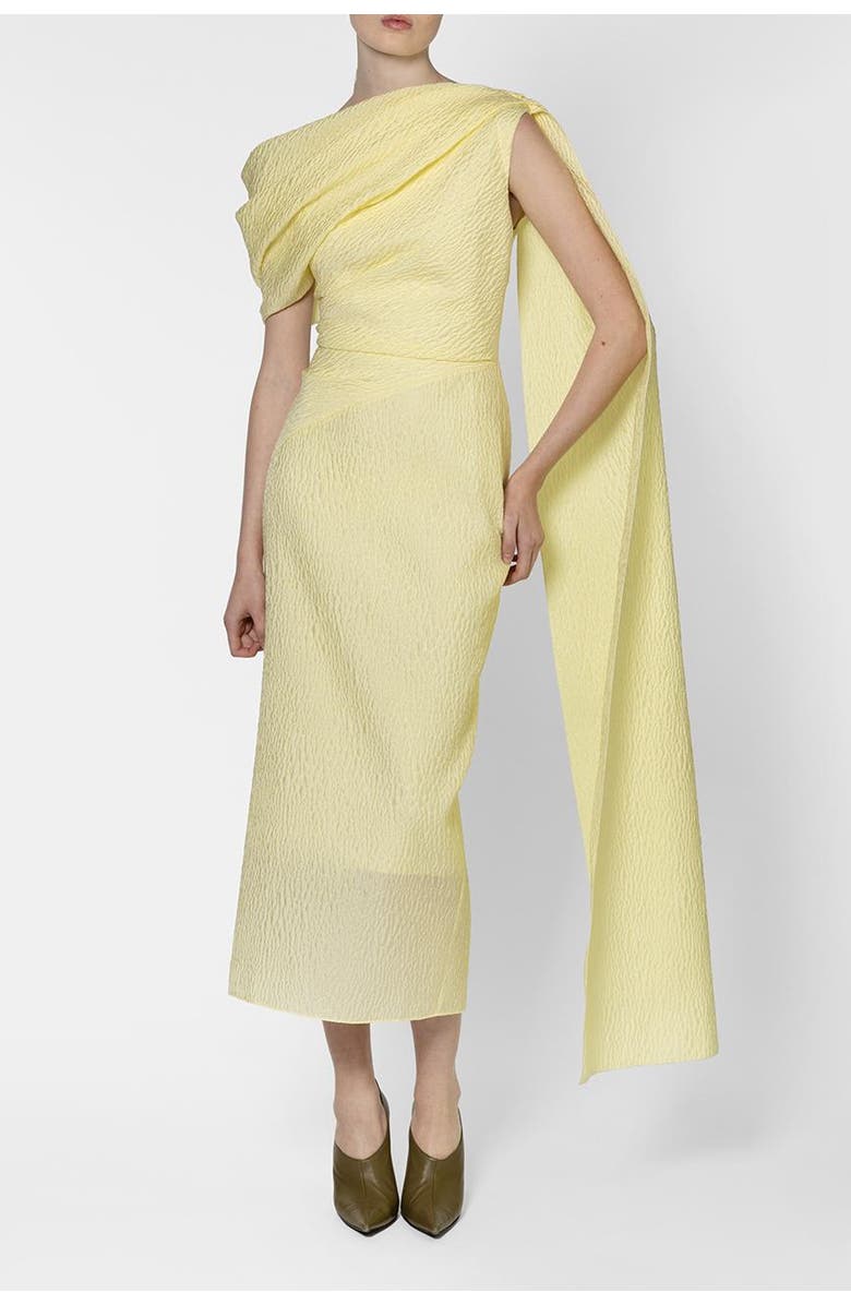 Roksanda Maite Asymmetric Textured Midi Dress, Alternate, color, Limoncello