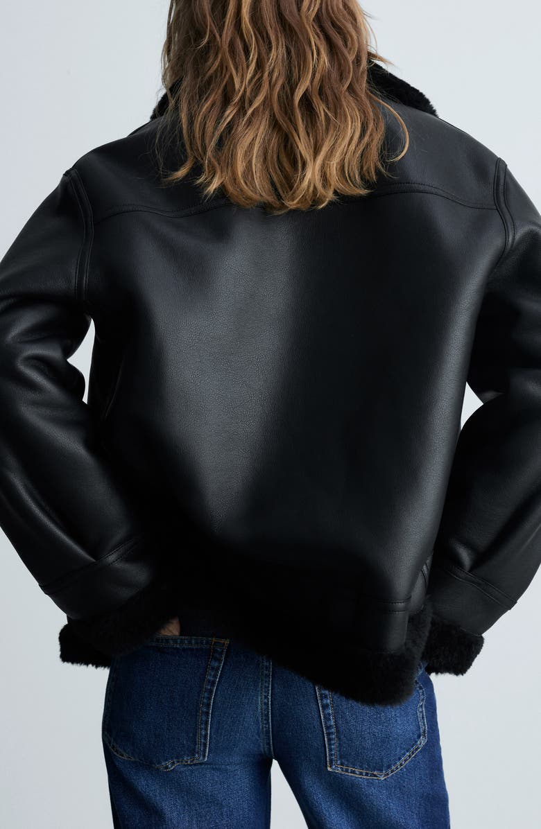 MANGO Faux Leather & Faux Shearling Moto Jacket, Alternate, color, Black