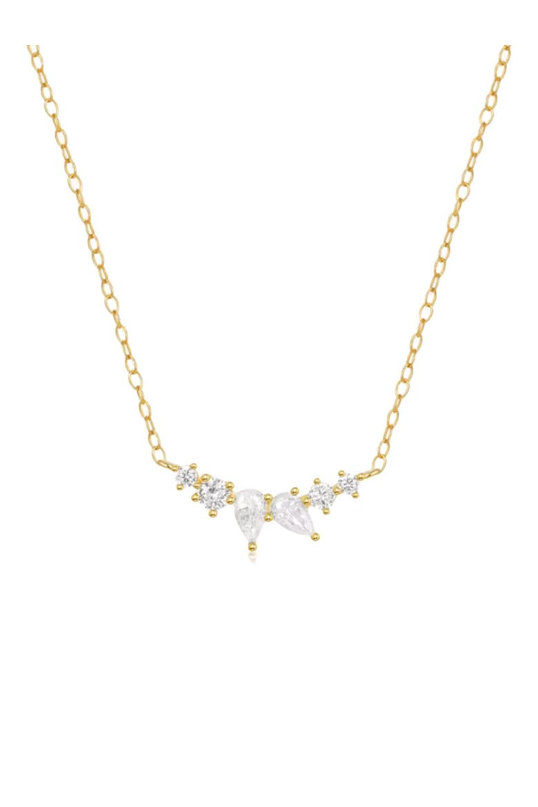 Mystique Delicate Necklace with Pear and Round Cut Cubic Zirconia, Main, color, Gold