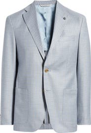 Jack Victor Morton Contemporary Fit Light Blue Graph Check Wool Sport Coat