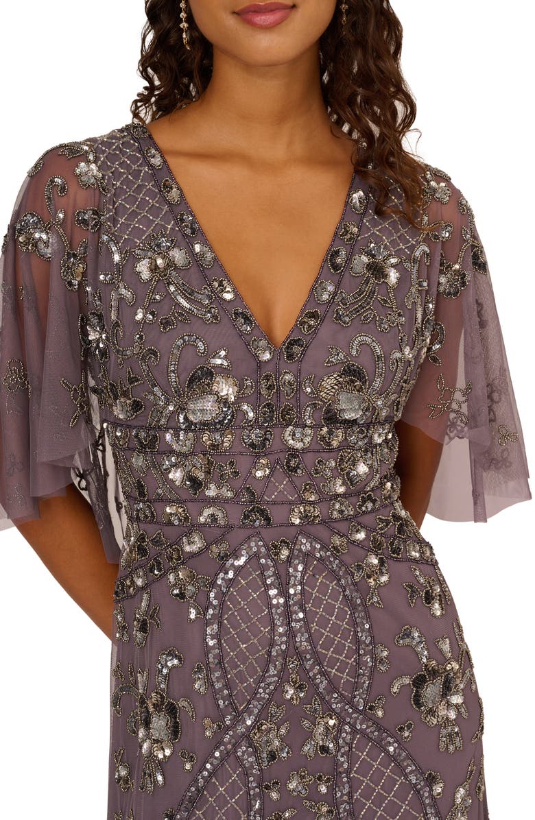 Adrianna Papell Bead Embellished Capelet Evening Gown, Alternate, color, 