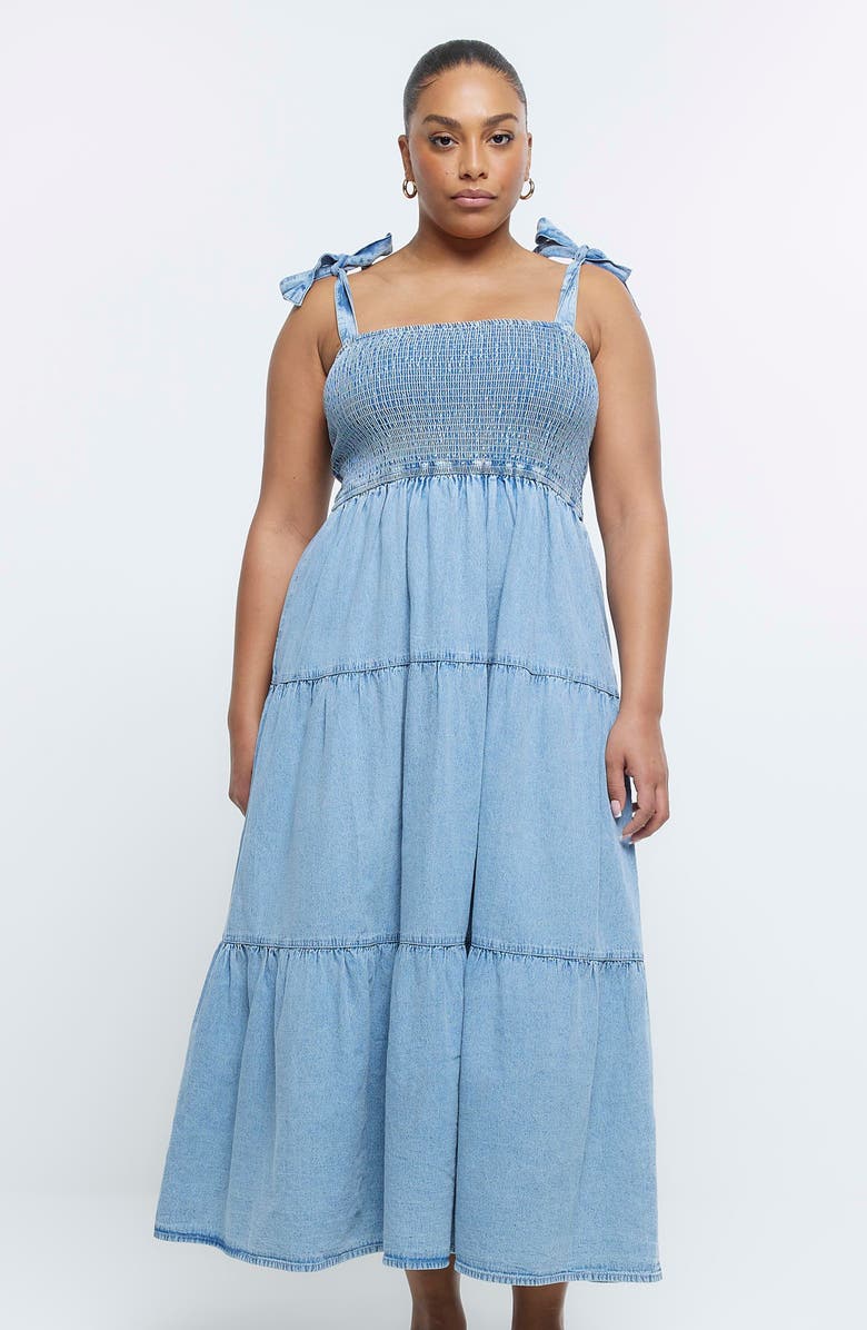 River Island Loci Denim Maxi Sundress, Alternate, color, Denim