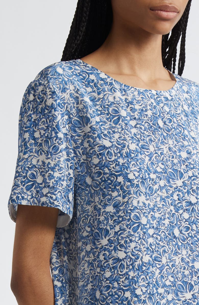 Weekend Max Mara Guidy Floral Short Sleeve Silk Dress, Alternate, color, Cornflower Blue