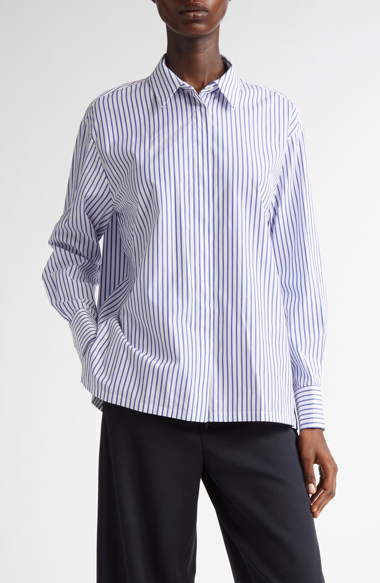 Max Mara Tata Stripe Cotton Button-Up Shirt, Main, color, 