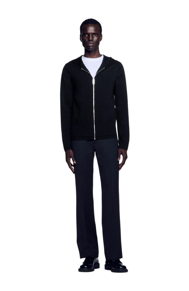 SANDRO Zipped cardigan with hood, Alternate, color, Black