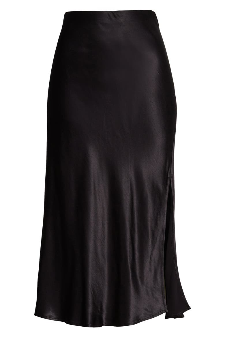 Maya Satin Side Slit Skirt, Alternate, color, BLACK