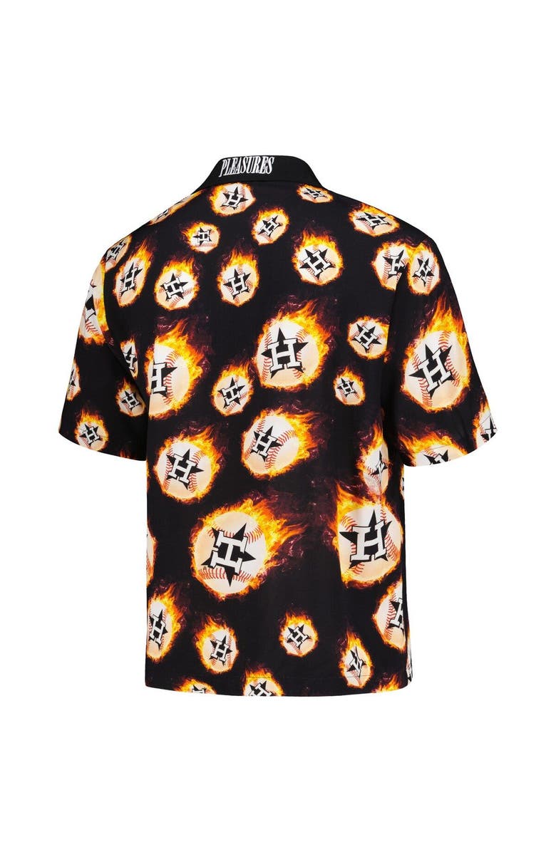 PLEASURES Men's PLEASURES Black Houston Astros Flame Fireball Button-Up Shirt, Alternate, color, Black