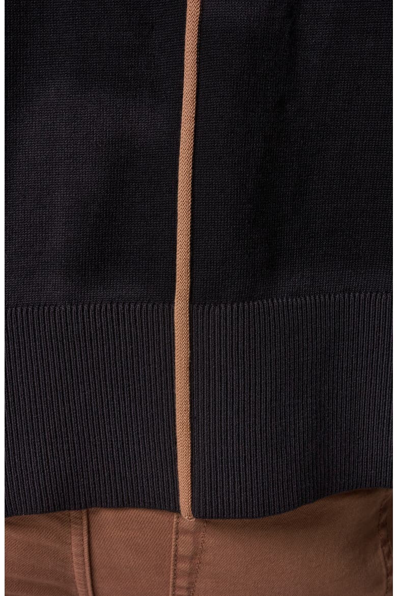 Contrast Trim Mock Neck Cotton Sweater, Alternate, color, BLACK/ CAME