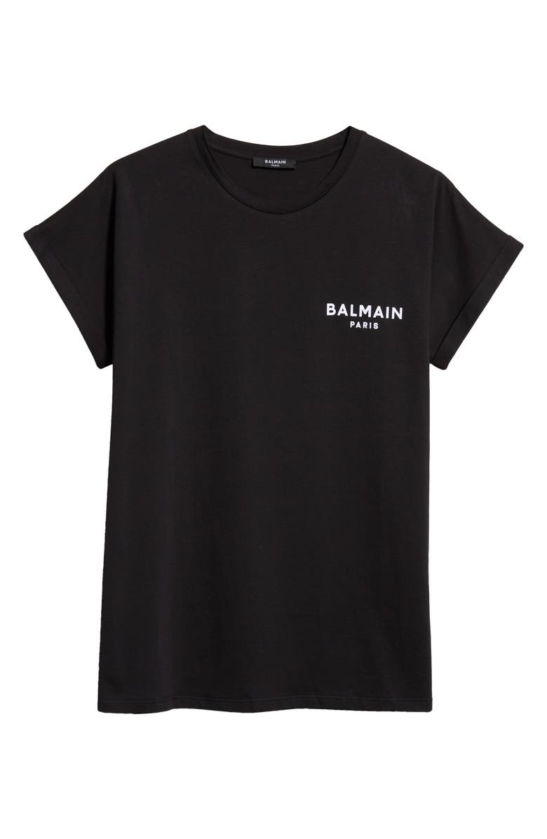Balmain Flocked Logo Cotton Graphic T-Shirt, Alternate, color,