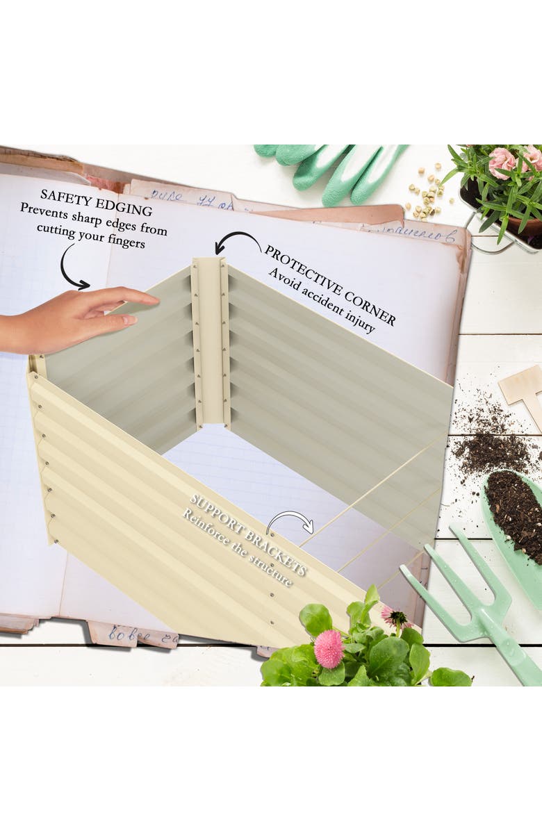 Outsunny Raised Kit, Metal Elevated with Safety, Large Raised Bed Garden Bed, Alternate, color, Cream White