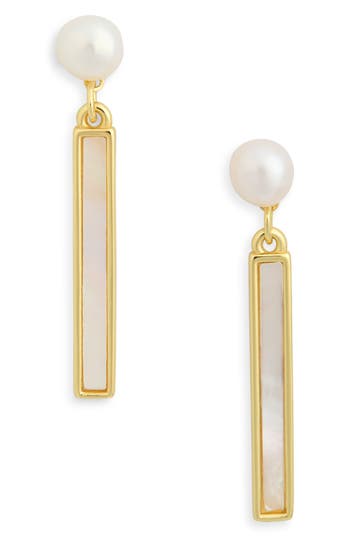 Argento Vivo Faux Pearl Rectangular Drop Earrings In Gold