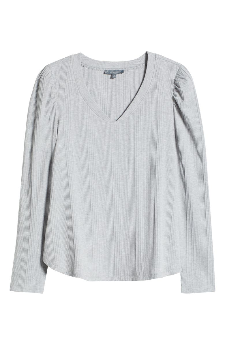 Wit & Wisdom Puff Shoulder Rib Top, Alternate, color, Heather Grey