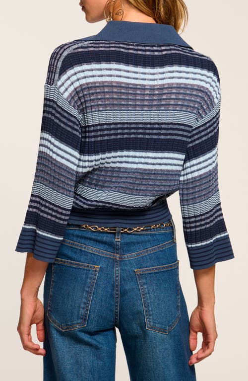 Shop Ramy Brook Azaria Variegated Stripe Cotton Blend Sweater In Navy Stripe