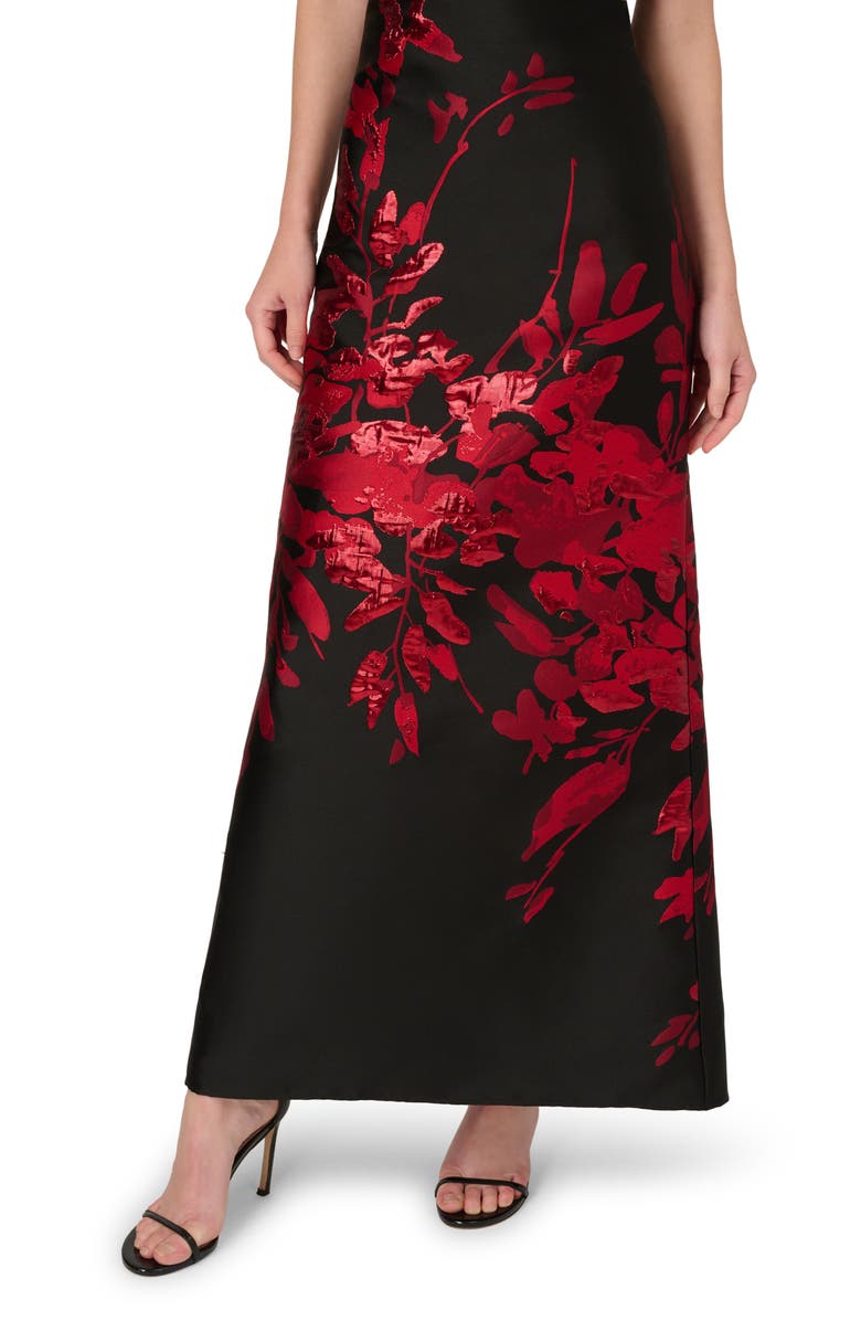 Aidan Mattox Metallic Floral Jacquard Strapless Gown, Alternate, color, Black/ Red