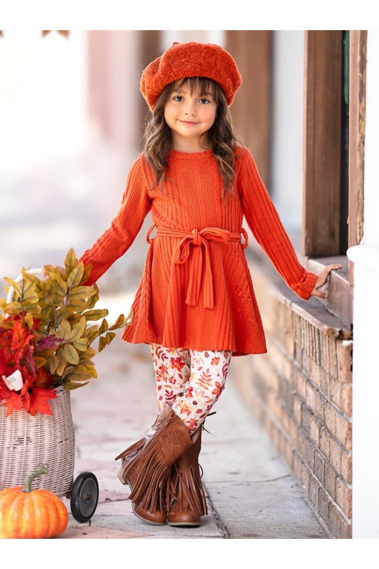 Autumn Harvest Girls Top and Legging Set, Alternate, color, Orange