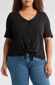 Sanctuary Tie Front Cotton Pointelle Top