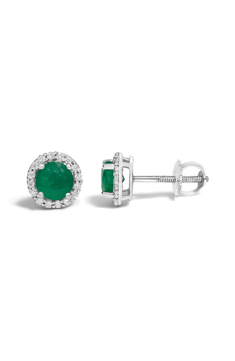 Haus of Brilliance 10K Gold Gemstone and 1/6 Cttw Diamond Halo Stud Earring, Alternate, color, White | Green Emerald