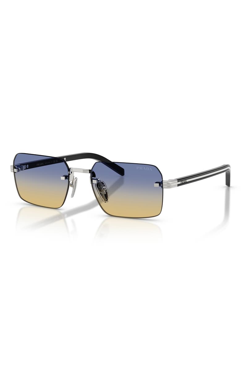 Prada 55mm Gradient Rectangular Sunglasses, Alternate, color, Silver / Yellow/ Dark Blue