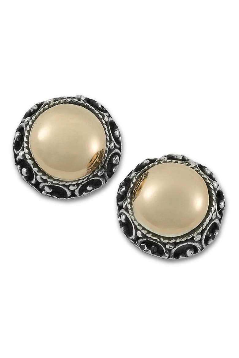 Sterling Silver & 18K Rose Gold Button Stud Earrings, Main, color, SILVER AND ROSE GOLD