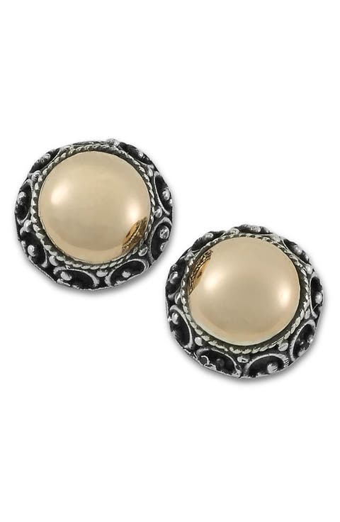 Sterling Silver & 18K Rose Gold Button Stud Earrings