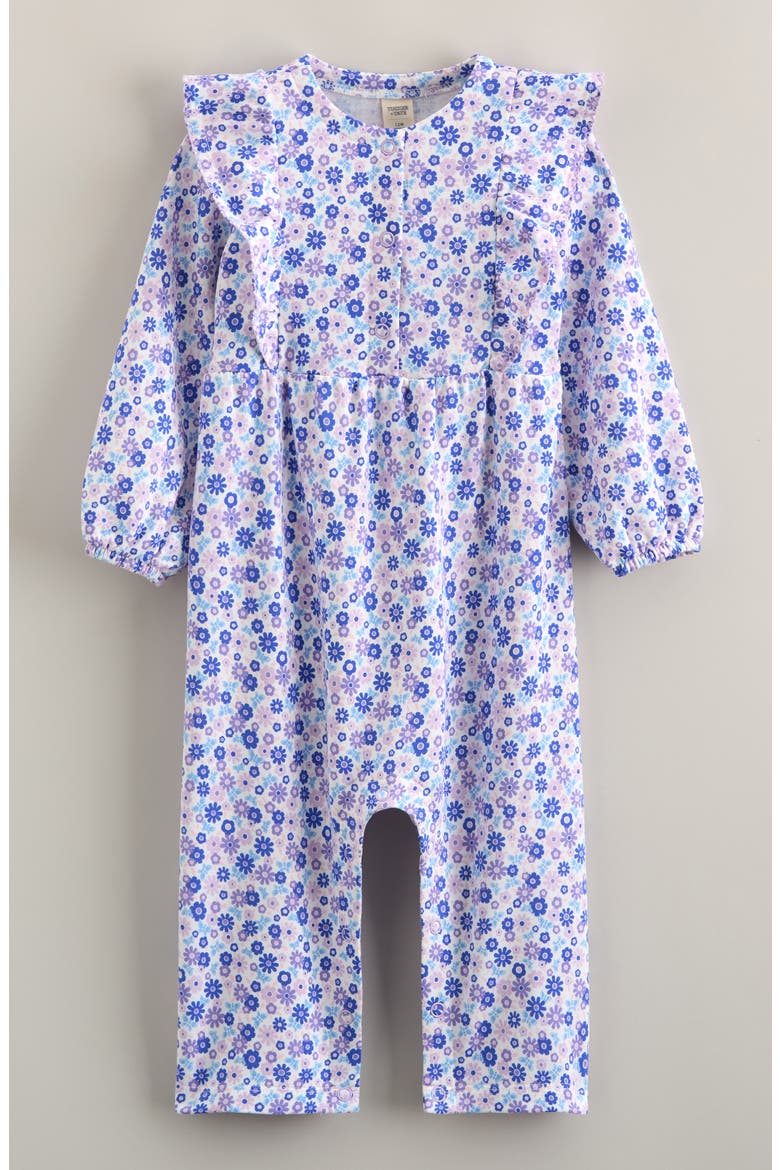 Floral Print Ruffle Romper, Main, color, WHITE BUTTERFLY GARDEN