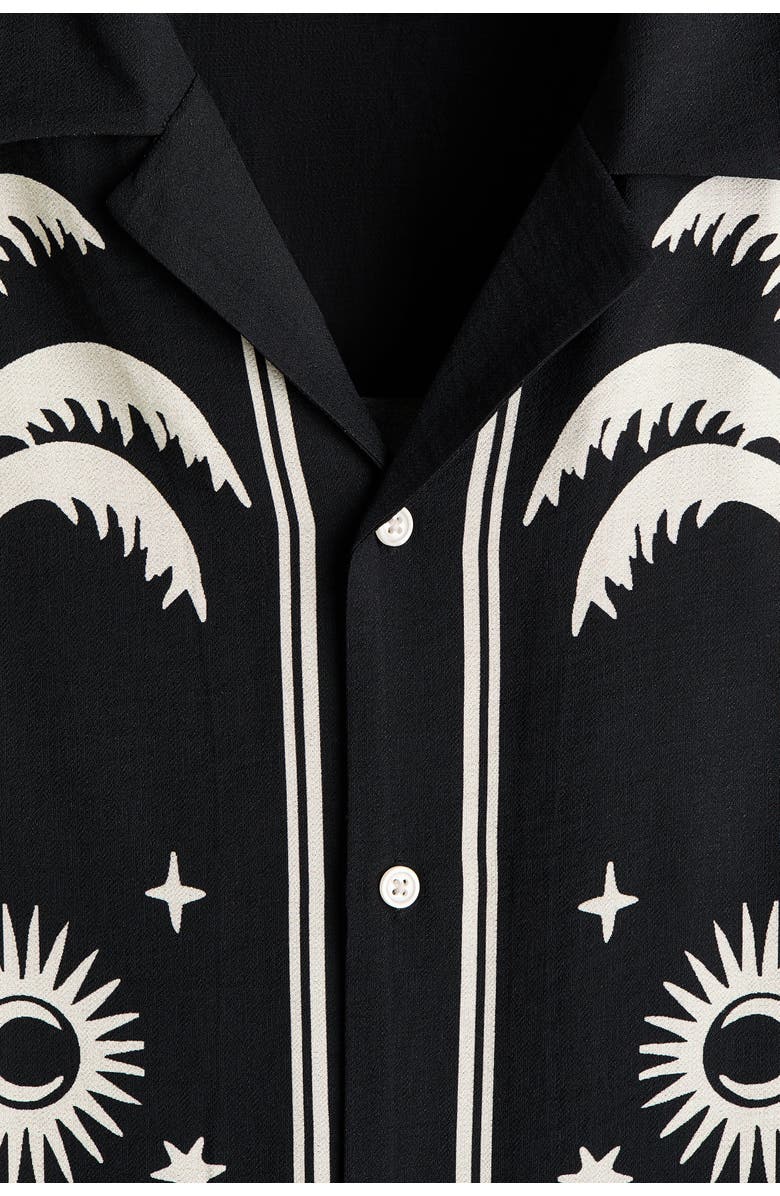 H&M Relaxed Fit Printed Resort Shirt, Alternate, color, Black/Patterned