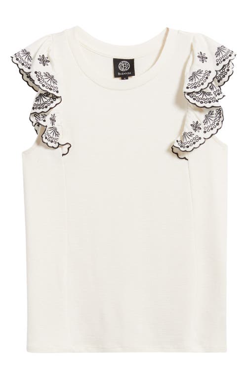 Bobeau Embroidered Ruffle Cuff Top In White