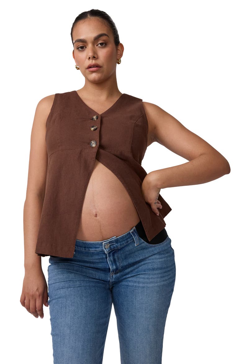 Linen Fashion Vest, Alternate, color, Dark Brown