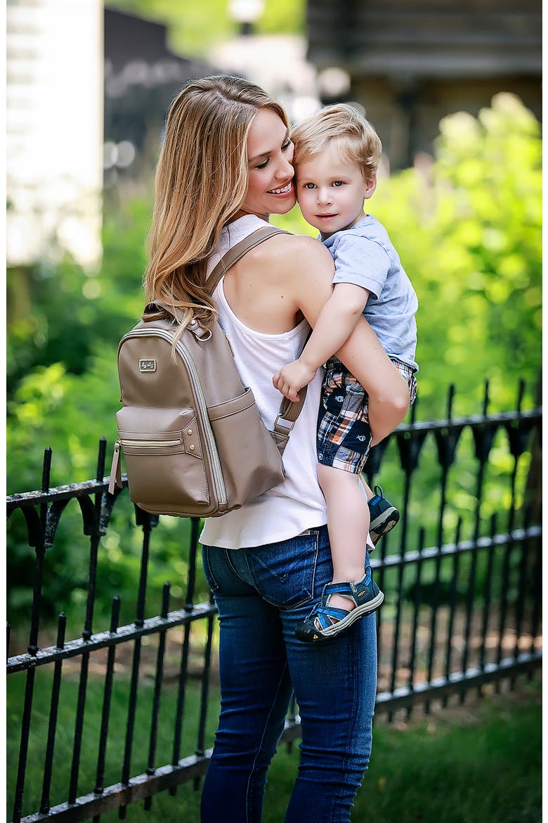 Faux Leather Mini Diaper Backpack, Alternate, color, TAUPE