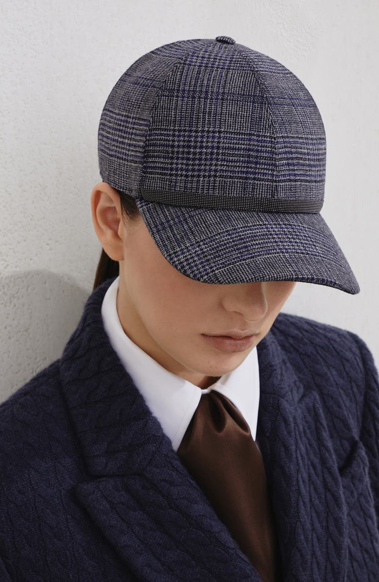Brunello Cucinelli Prince of Wales baseball cap, Alternate, color, Grey