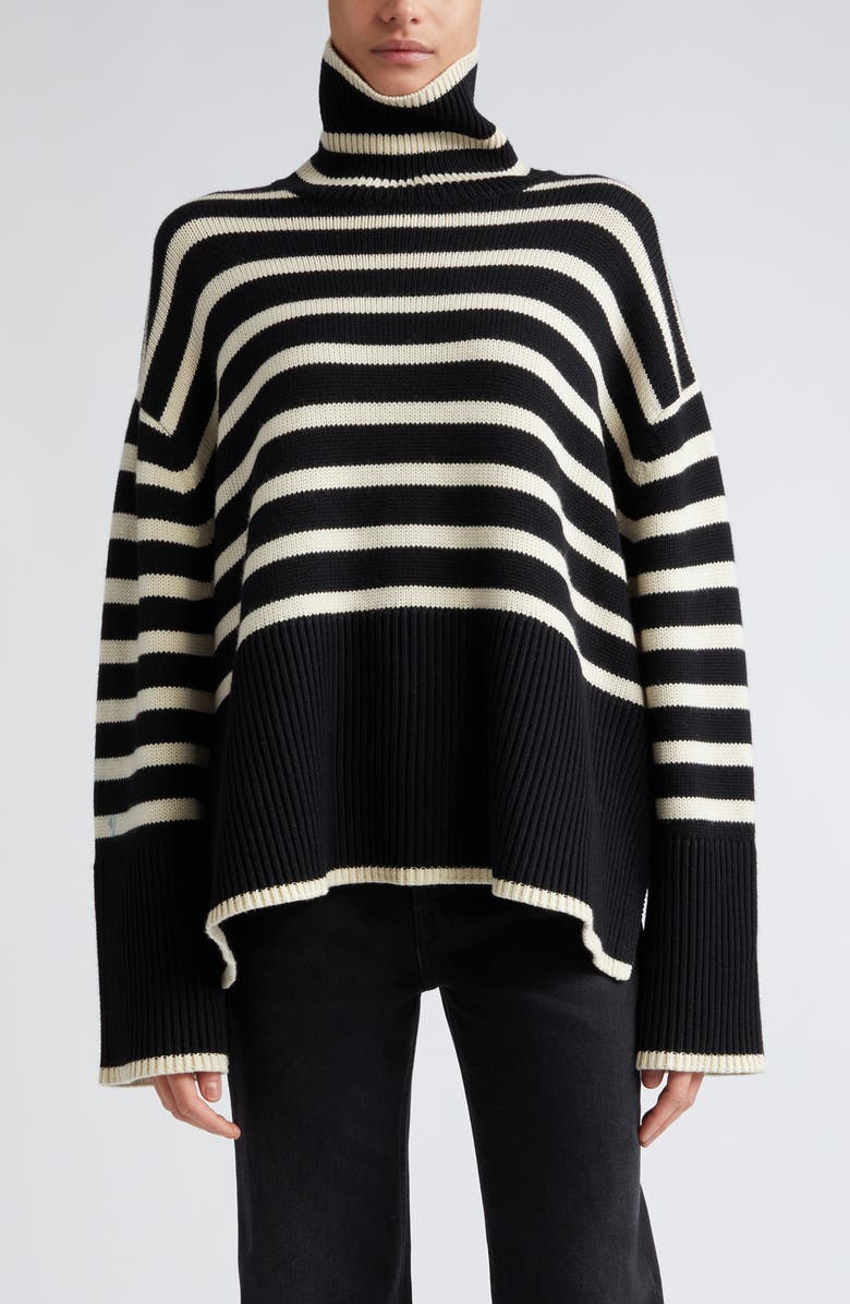 TOTEME Stripe Wool Blend Turtleneck Sweater, Main, color, Black Stripe