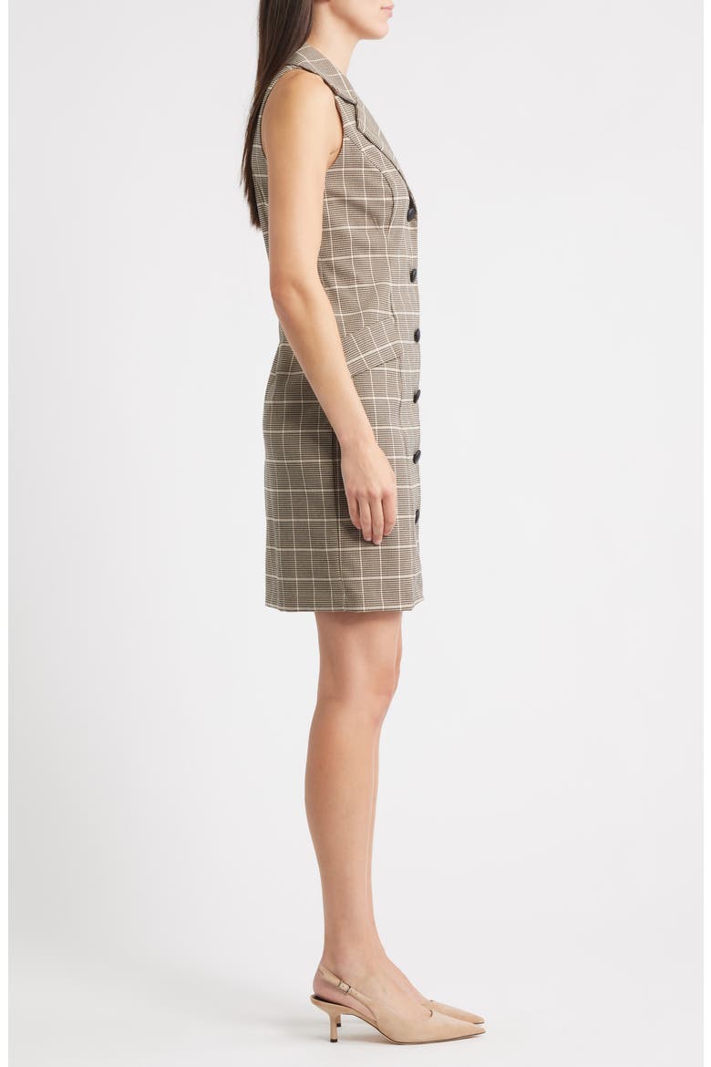Windowpane Plaid Coat Dress, Alternate, color, BLACK TAN