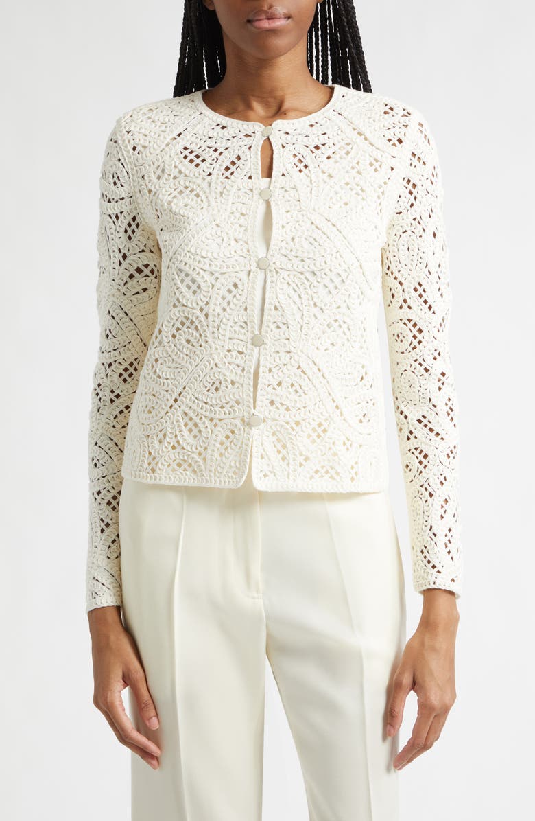 Emporio Armani Open Stitch Cotton Blend Cardigan, Main, color, Solid White