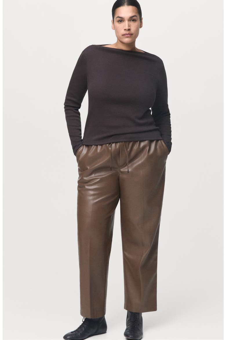 Faux Leather Drawstring Pants, Alternate, color, MEDIUM BROWN