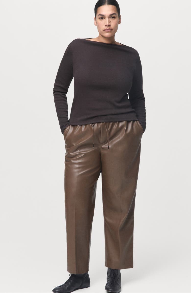 MANGO Faux Leather Drawstring Pants, Alternate, color, Medium Brown