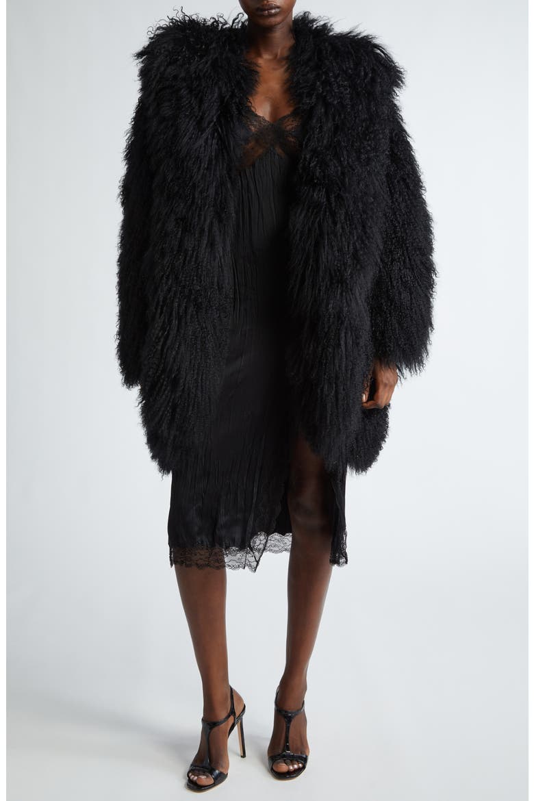 Genuine Shearling Clutch Coat, Alternate, color, BLACK