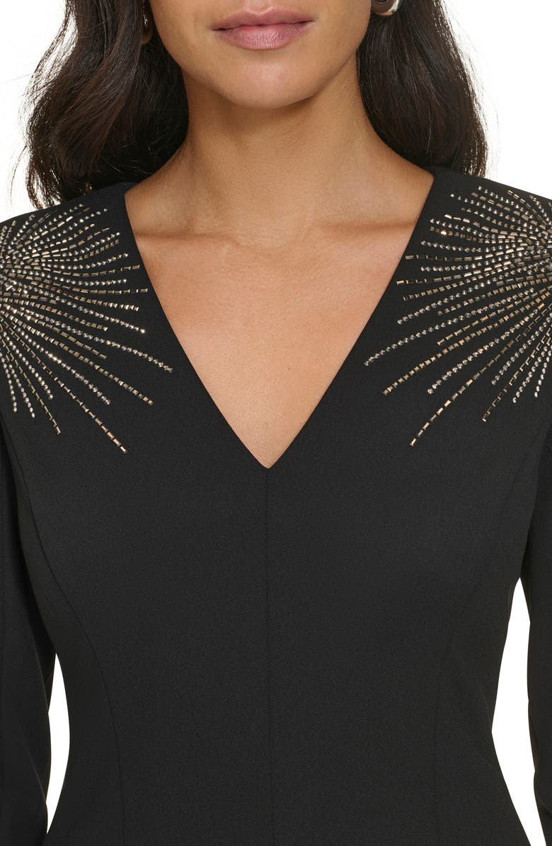 Calvin Klein Embellished Shoulder Long Sleeve Sheath Dress, Alternate, color, Black