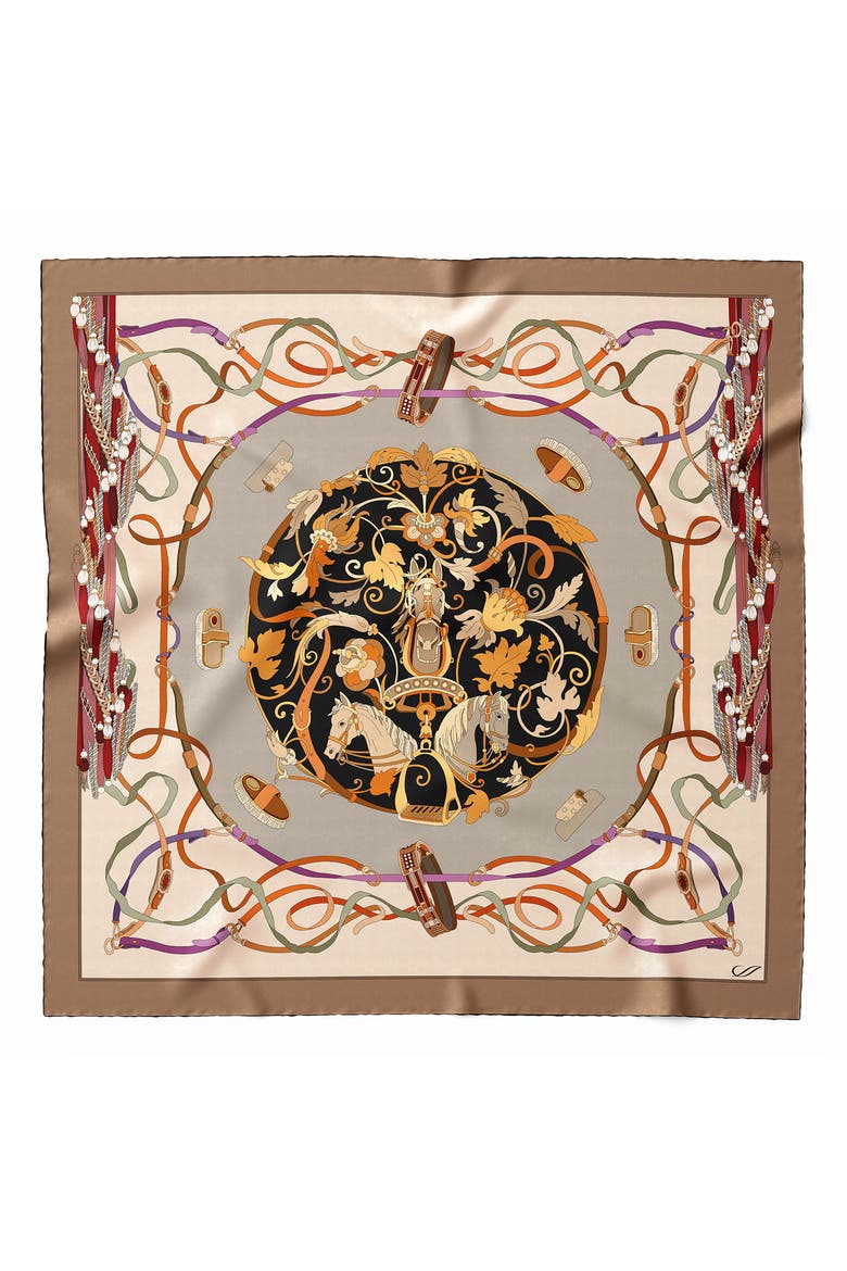 Sella Nobile - Silk Foulard for Women, Main, color, Tan