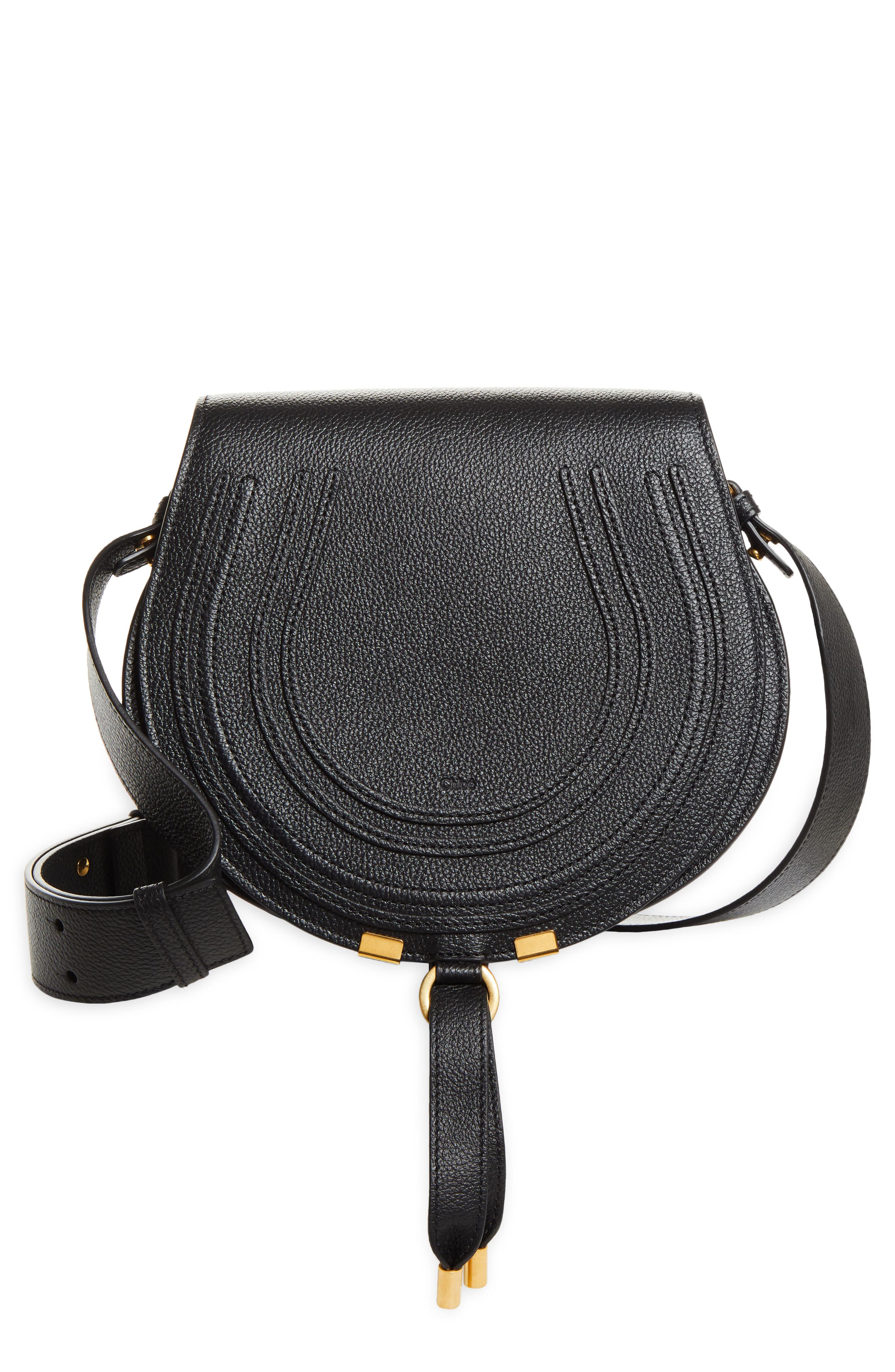 Chloé Large Marcie Leather Crossbody Bag, Main, color, 001 Black