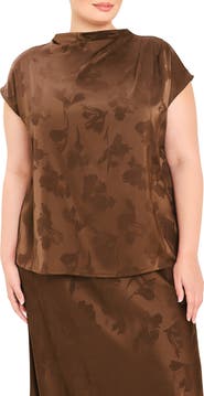 FLYING TOMATO Floral Jacquard Satin Top
