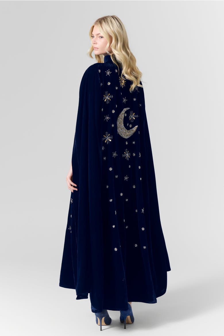 Luna Velvet Embellished Cape, Alternate, color, Navy