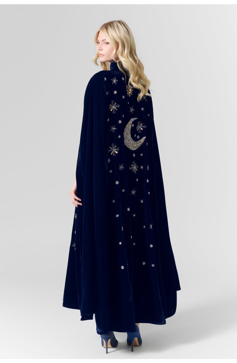 Le Fafo Luna Velvet Embellished Cape, Alternate, color, Navy