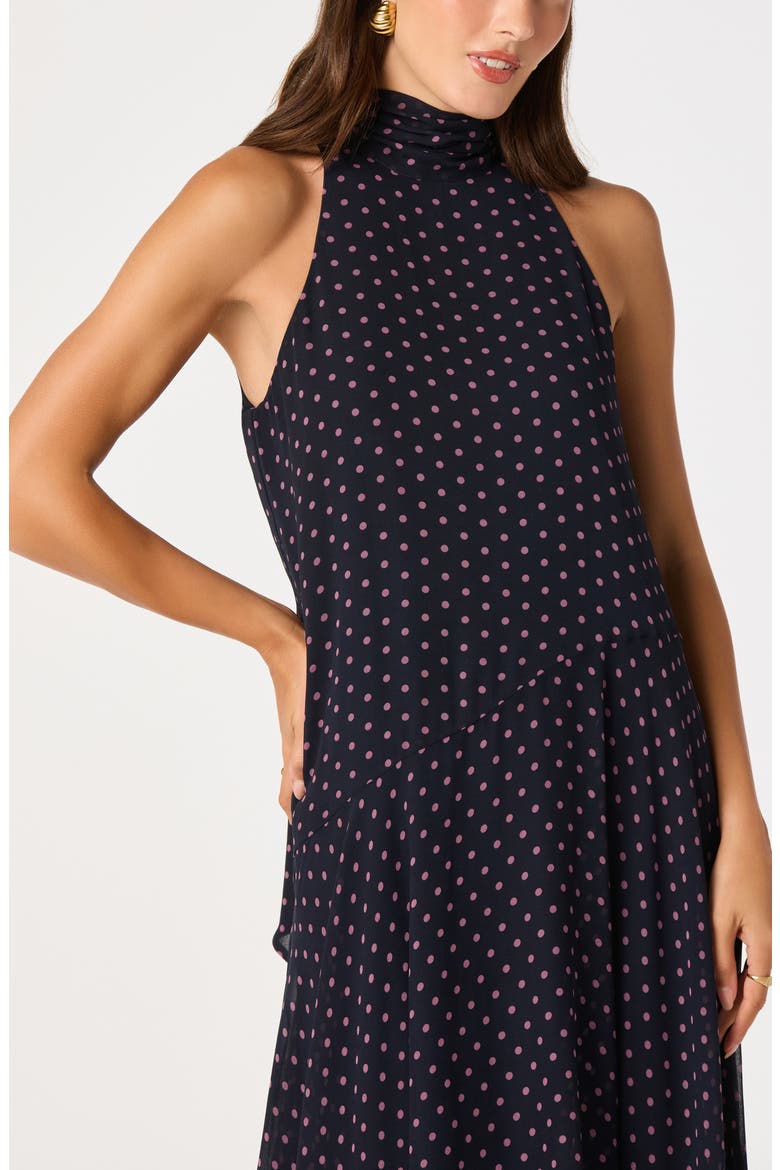 Tiana Polka Dot Mock Neck Midi Dress, Alternate, color, NAVY PINK POLKA DOT