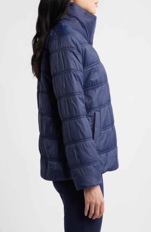 Eileen Fisher High Collar Puffer Coat In Blue