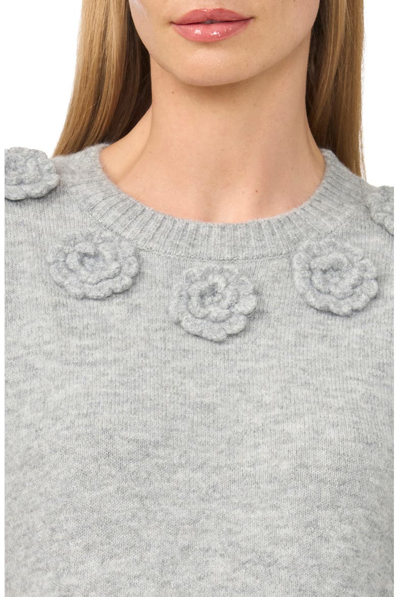 Rosette Short Sleeve Sweater, Alternate, color, LIGHT HEATHER GREY