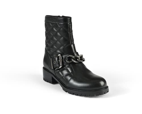 Allegra James Women's Cate Black Leather Ankle Biker Boot Lug Outsole Work Evening In Black