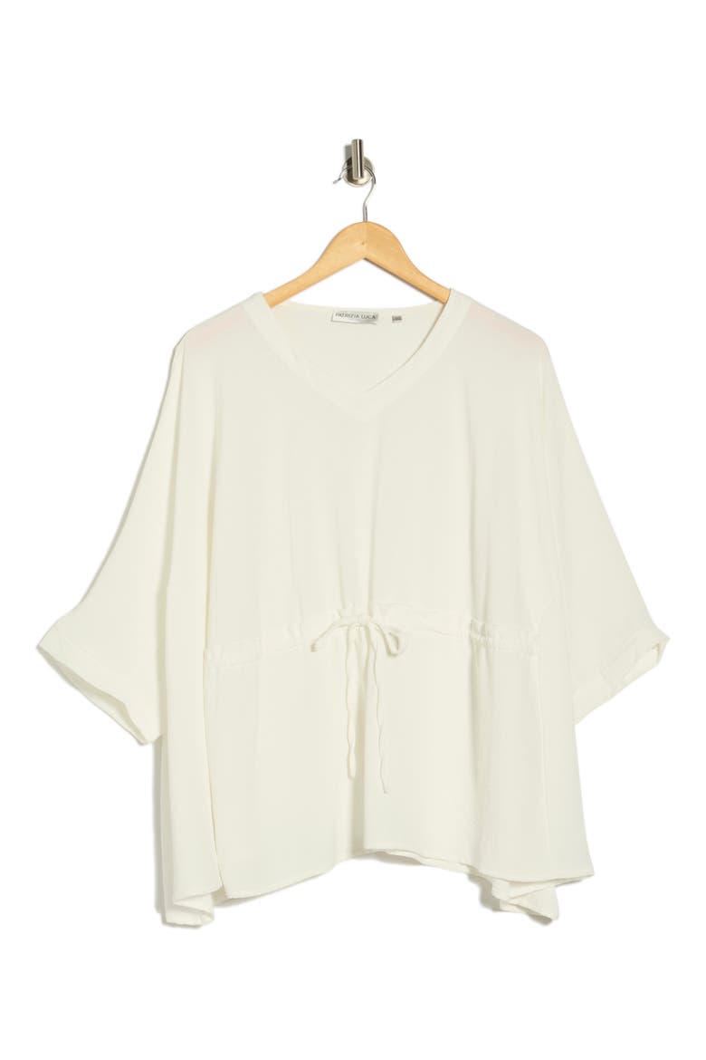 V-Neck Drawstring Waist Boxy Top, Alternate, color, OFF WHITE